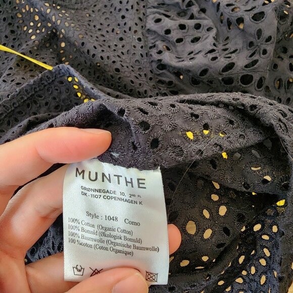 MUNTHE Como Blouse Black Eyelet Feminine Cotton Open Back EU 36 US 6 [flaw] - Picture 6 of 8